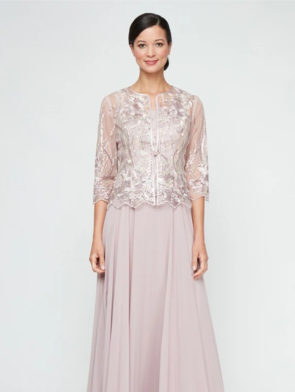 Alex Evenings Blush Lace Bomber Jacket Sequin Embroidered Petite Bolero Shrug